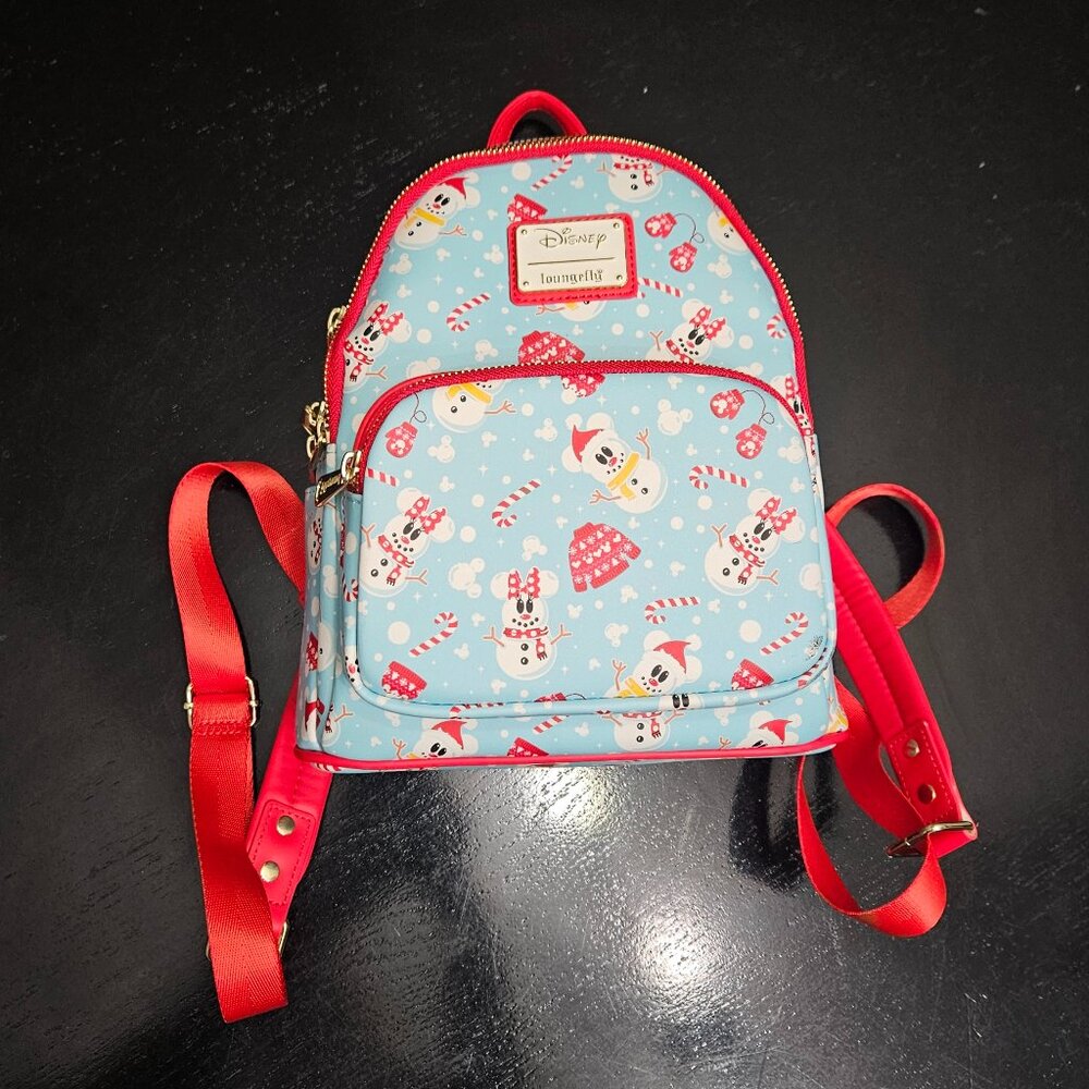 Disney Loungefly Snowman Mickey and Minnie backpack with ears